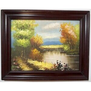 Autumn Landscape oil painting Framed. Cottage Core, Impressionist Wall Art 19”‎